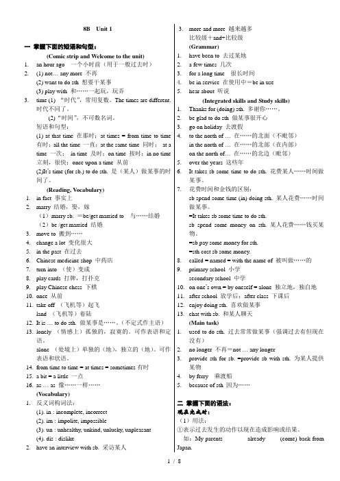 牛津英语八年级下册8B知识点