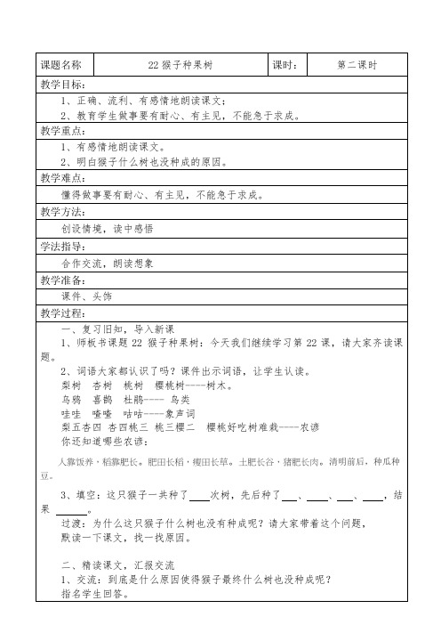 苏教版二年级语文下册《文  22 猴子种果树》精品课教案_14