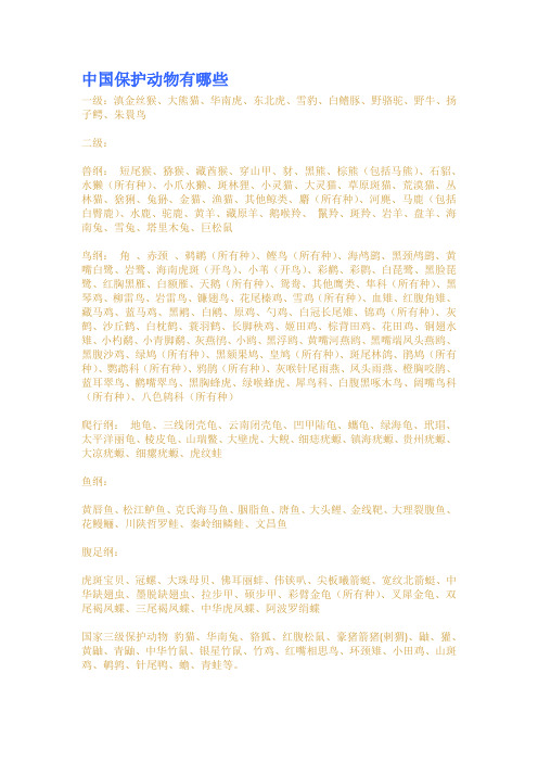 中国保护动物有哪些