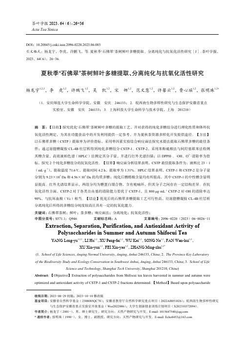 夏秋季‘石佛翠’茶树鲜叶多糖提取、分离纯化与抗氧化活性研究
