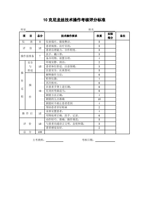10克尼龙丝技术操作考核评分标准.doc