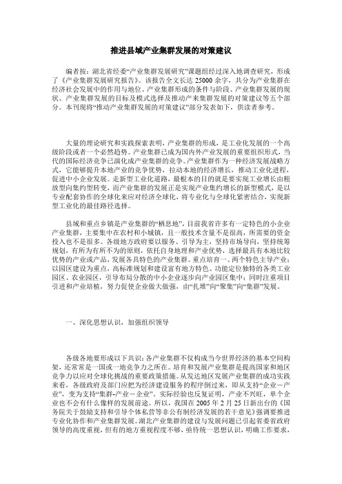 推进县域产业集群发展的对策建议