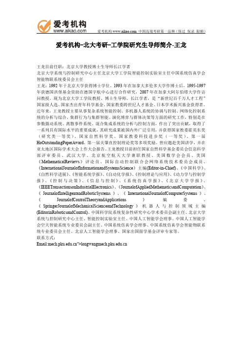 北大考研-工学院研究生导师简介-王龙