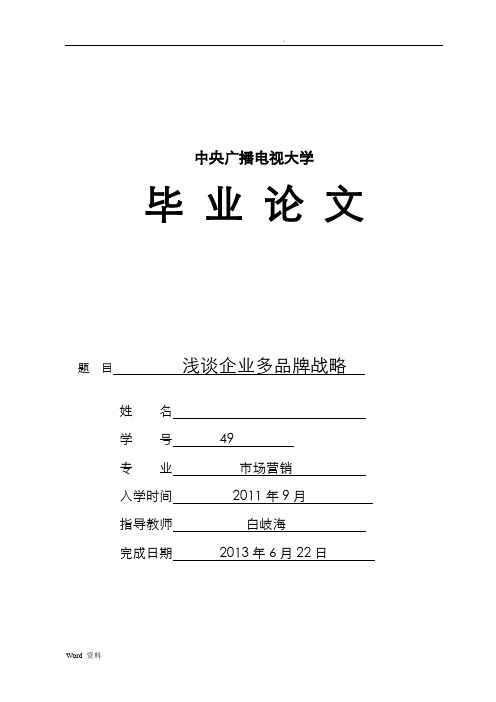 浅谈企业多品牌战略(论文样本)