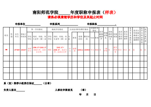 职称申报表样表