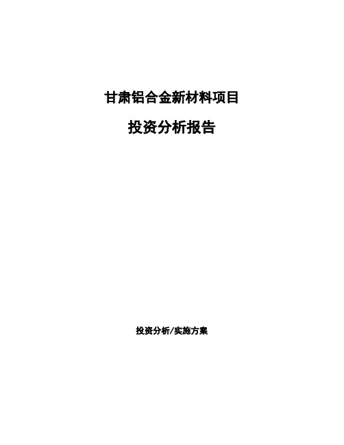 甘肃铝合金新材料项目投资分析报告