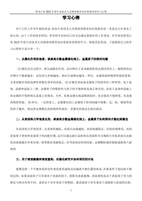 2013年黑龙江省专业技术人员继续教育知识更新培训学习心得