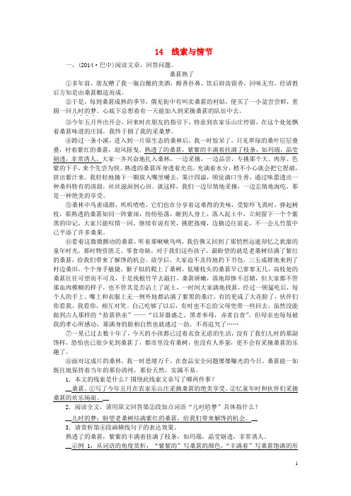 中考语文复习方案 第十四讲 线索与情节考点跟踪突破