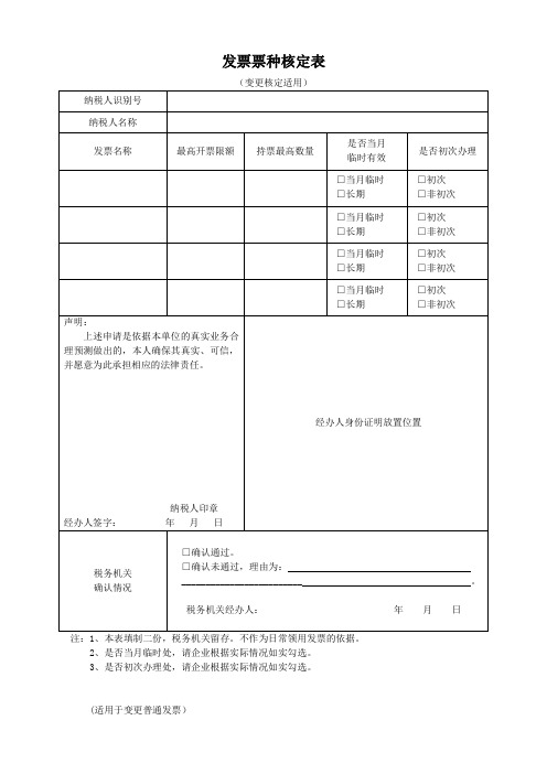 发票票种核定表