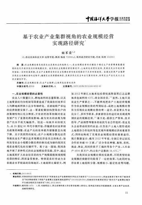 基于农业产业集群视角的农业规模经营实现路径研究