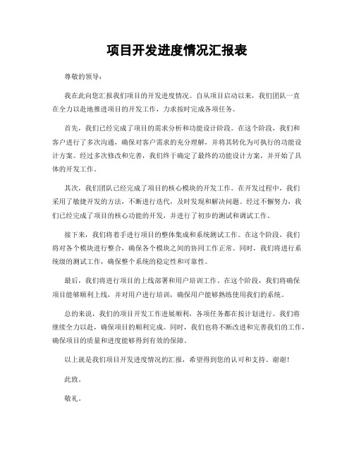 项目开发进度情况汇报表