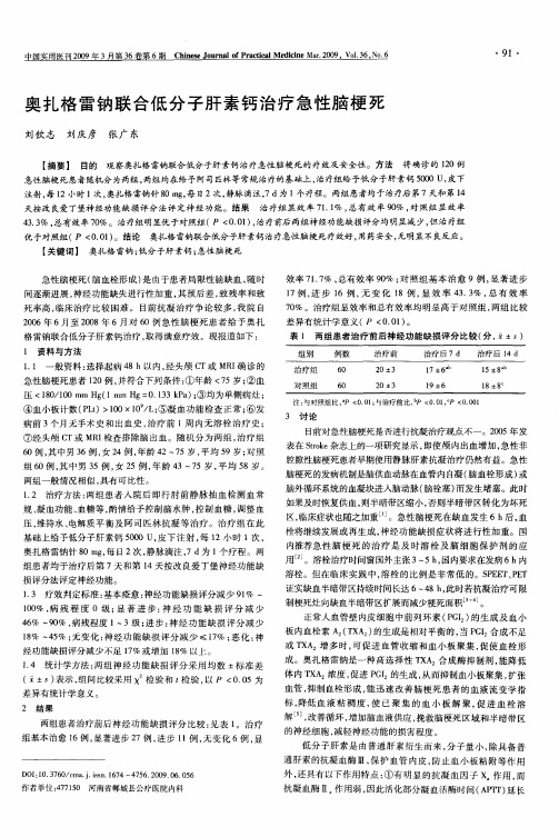 奥扎格雷钠联合低分子肝素钙治疗急性脑梗死