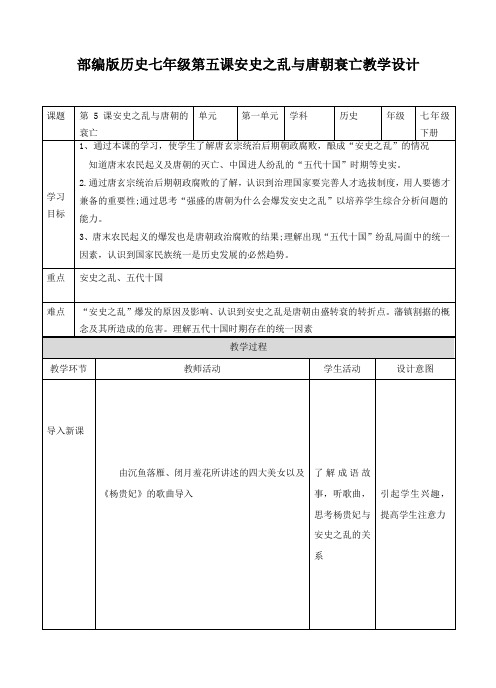 人教版七年级下册(2016部编版)第五课安史之乱与唐朝衰亡教学设计