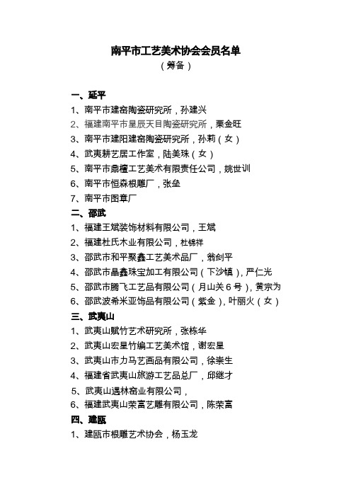 南平市工艺美术协会会员名单