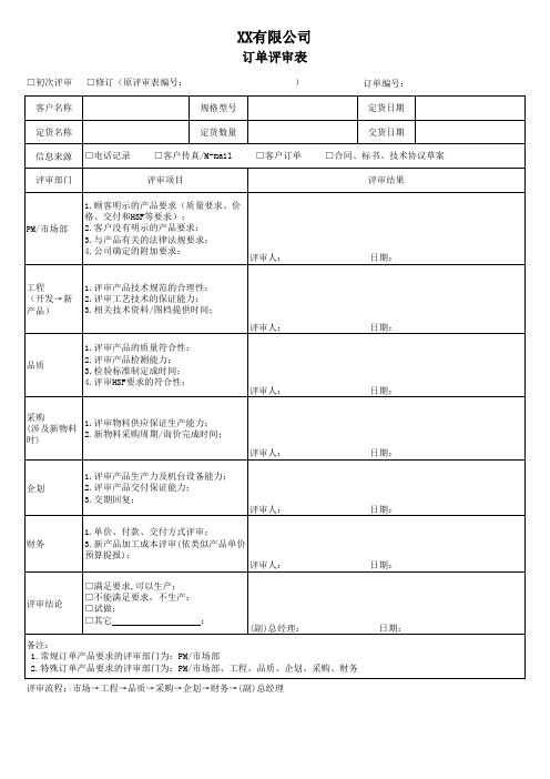 订单评审表