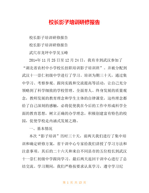 校长影子培训研修报告