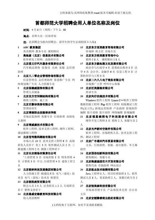 首都师范大学招聘会用人单位名称及岗位