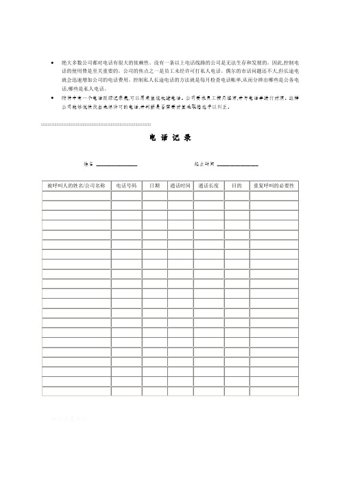 当代公司电话记录表(doc 1页)