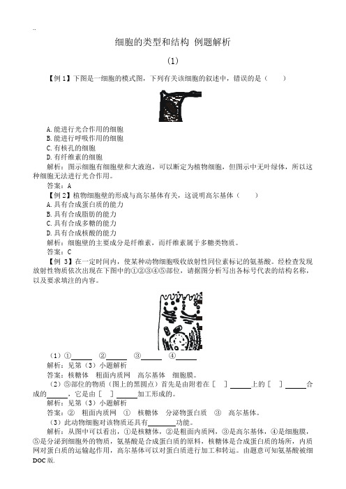 苏教版高中生物必修1细胞的类型和结构 例题解析