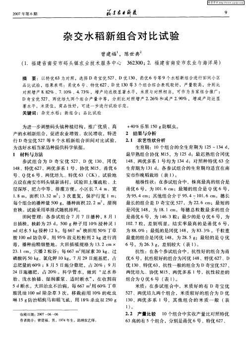 杂交水稻新组合对比试验