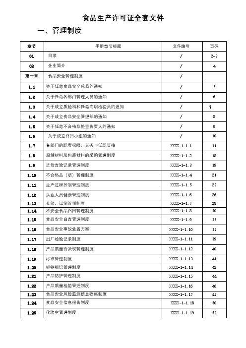 食品生产许可证全套文件
