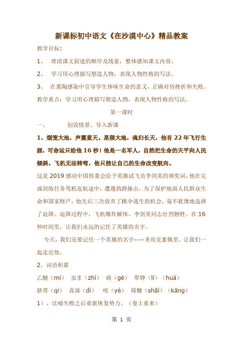 新课标 初中语文《在沙漠中心》精品教案10页word文档