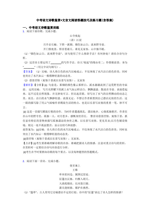 中考语文诗歌鉴赏+文言文阅读答题技巧及练习题(含答案)