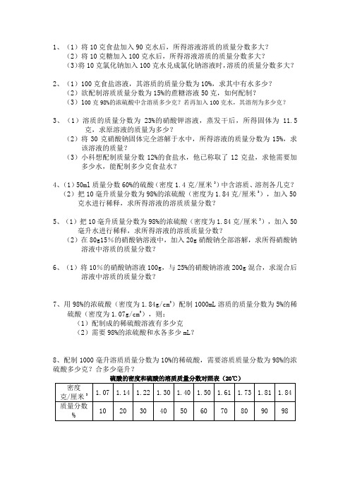 溶质的质量分数计算