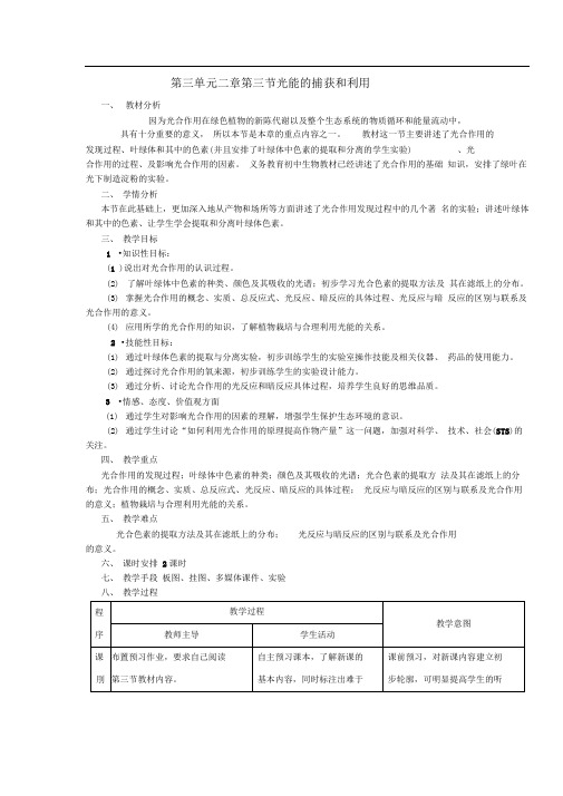 中图版必修一光能的捕获和利用教案