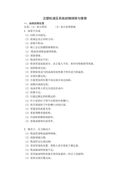 注塑机液压系统故障排除与维修