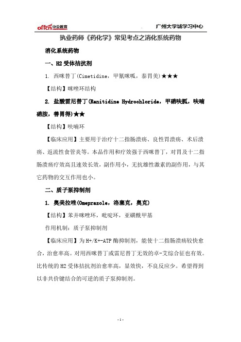 执业药师《药化学》常见考点之消化系统药物