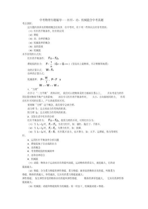中考物理专题辅导——杠杆、功、机械能含中考真题
