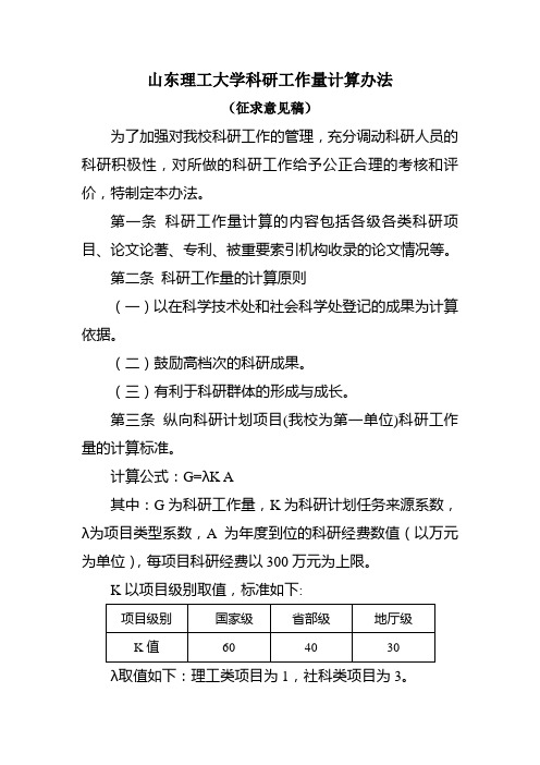 山东理工大学科研工作量计算办法