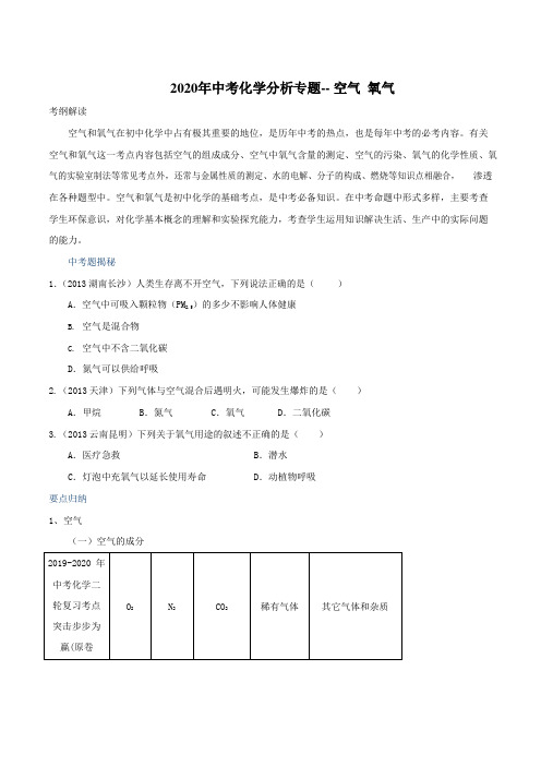 2020年中考化学分析专题-- 空气  氧气1