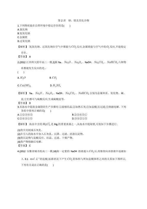 2013届高考化学能力提升训练2.2