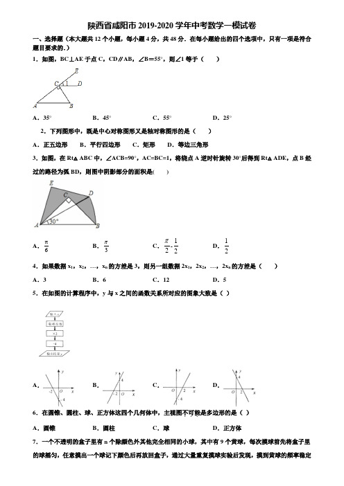 陕西省咸阳市2019-2020学年中考数学一模试卷含解析