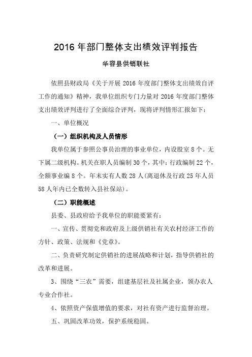 2016年部门整体支出绩效评判报告