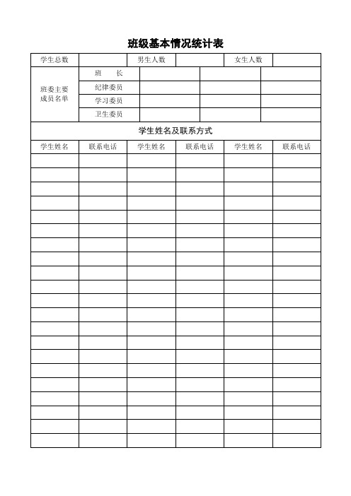 班主任工作手册、班级基本情况统计表