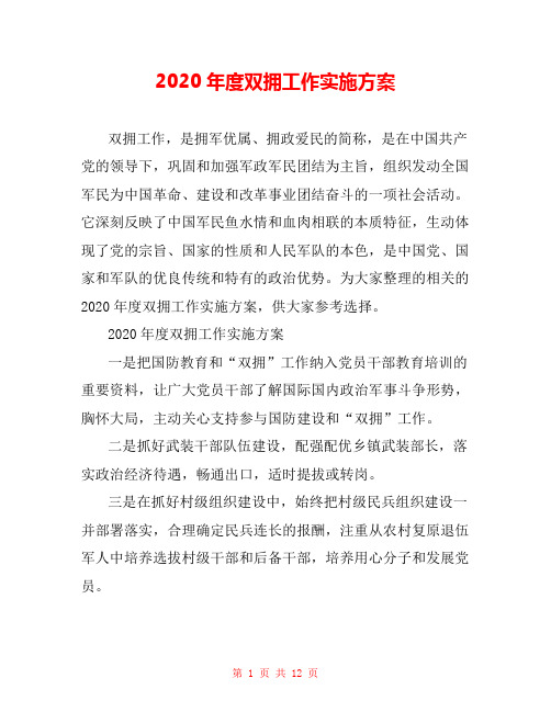 2020年度双拥工作实施方案
