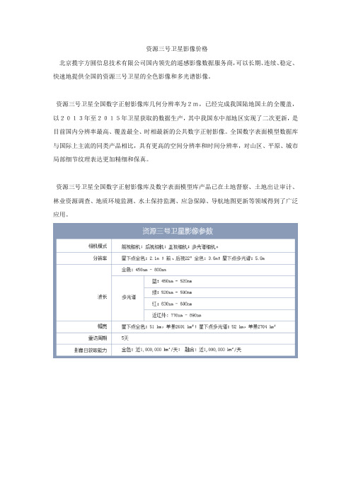 资源三号卫星影像价格