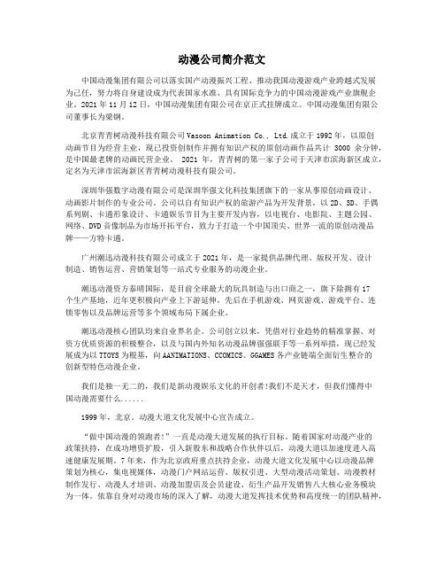 动漫公司简介范文