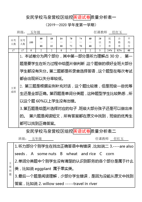 五年级英语质量分析表