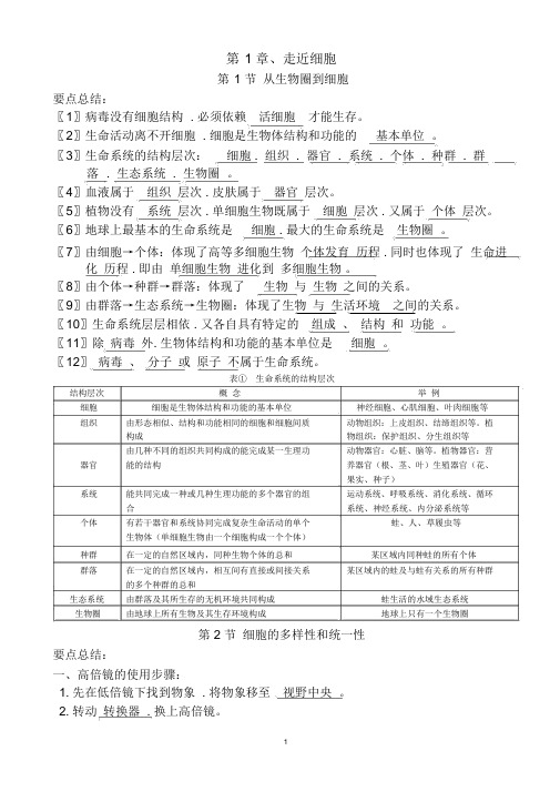 高中生物必修一第1章、走近细胞知识总结