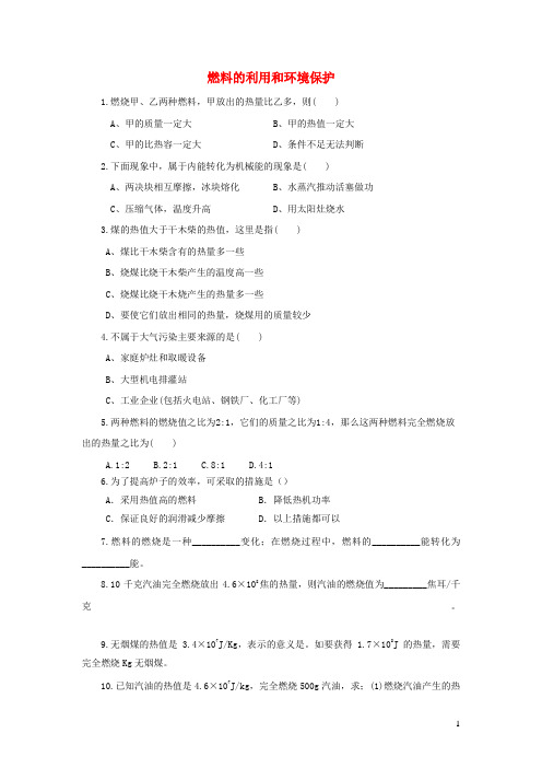 张店区第四中学九年级物理全册 10.6燃料的利用和环境保护习题3北师大版
