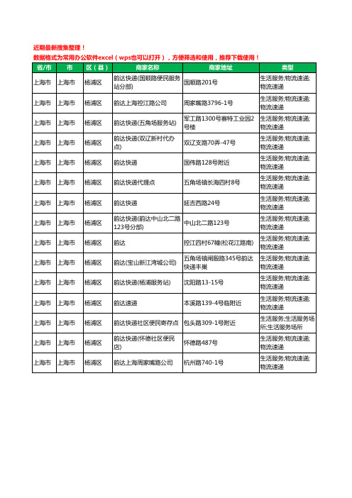 2020新版上海市上海市杨浦区韵达快递工商企业公司商家名录名单黄页联系方式大全15家