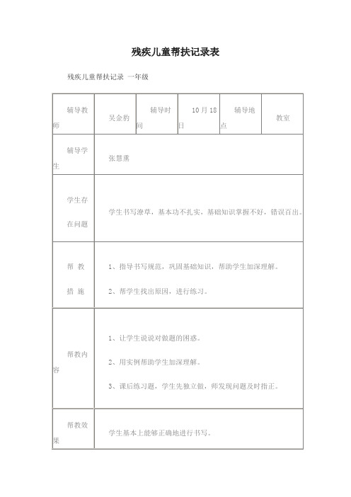 残疾儿童帮扶记录表