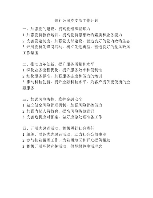 银行公司党支部工作计划