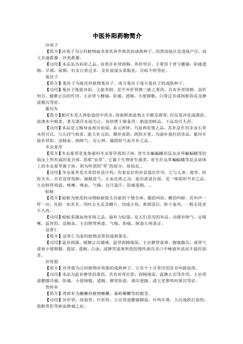 中医补阳药物简介