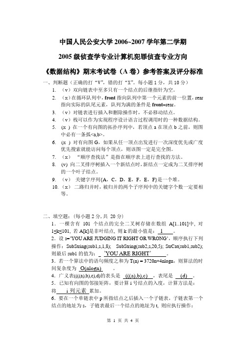 2007数据结构试题A(答案)
