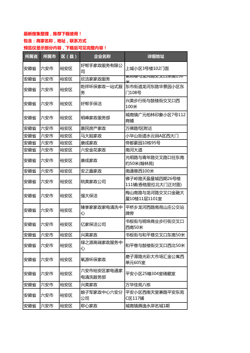 新版安徽省六安市裕安区家政企业公司商家户名录单联系方式地址大全22家